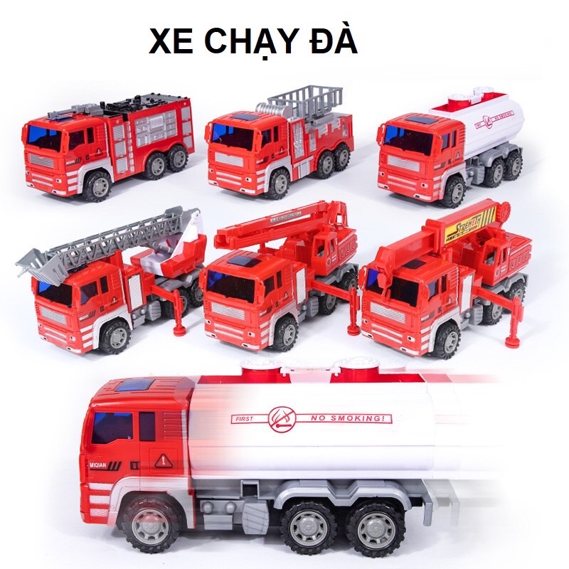 Đồ chơi xe cứu hoả, set 6 xe cứu hoả cỡ lớn chạy đà cho bé, xe cứu hoả thành phố