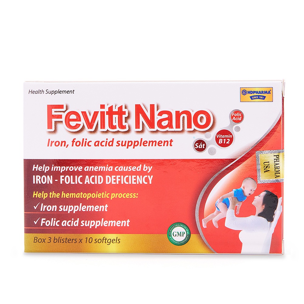 Fevitt Nano HDPHARMA bổ sung sắt hữu cơ, acid folic, bổ máu, cải thiện tình trạng thiếu máu