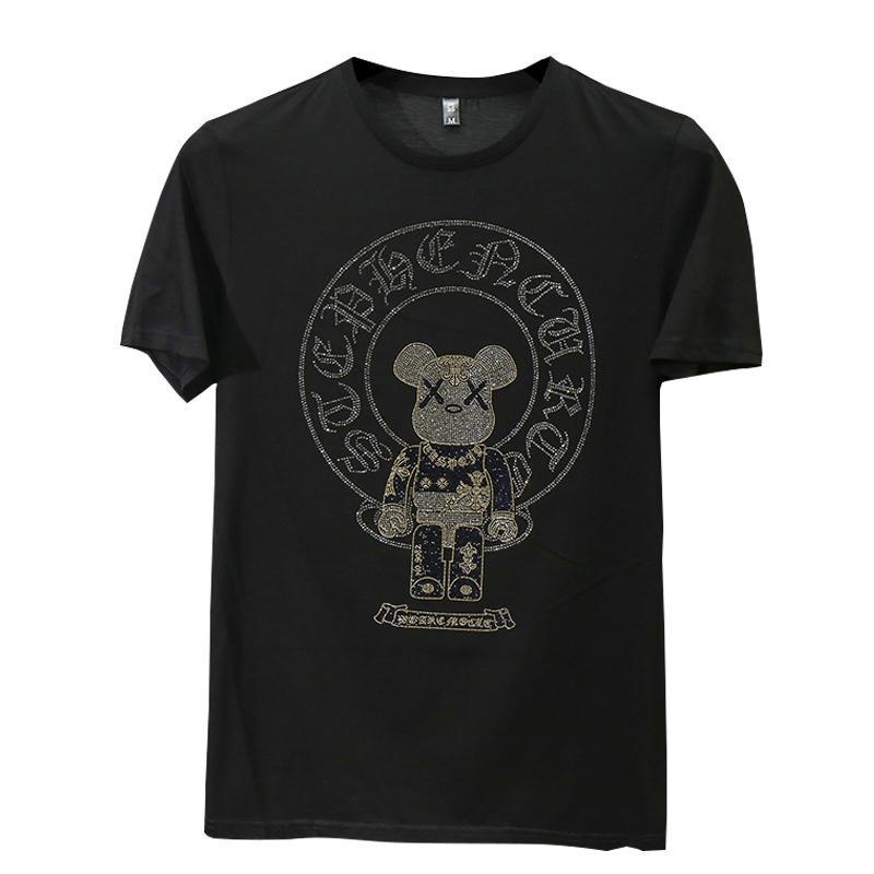 Áo Thun cotton Ngắn Tay In Hình Gấu kaw Đính Đá Thời Trang Cho Nam