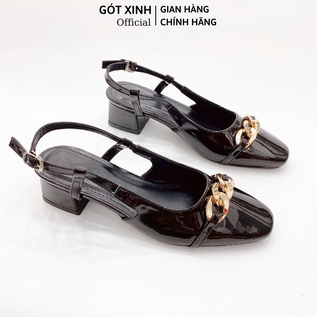 Sandal cao gót nữ GÓT XINH G17 da bóng đế vuông cao 3cm