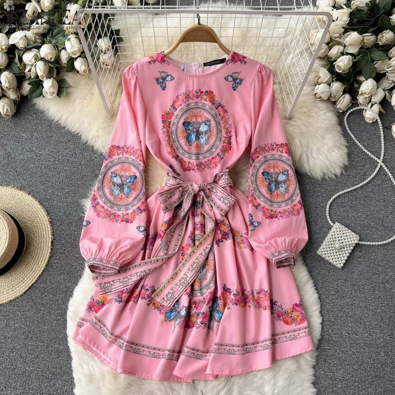 Đầm maxi Zanzea dài tay in họa tiết bướm cổ điển thanh lịch cho phái nữ