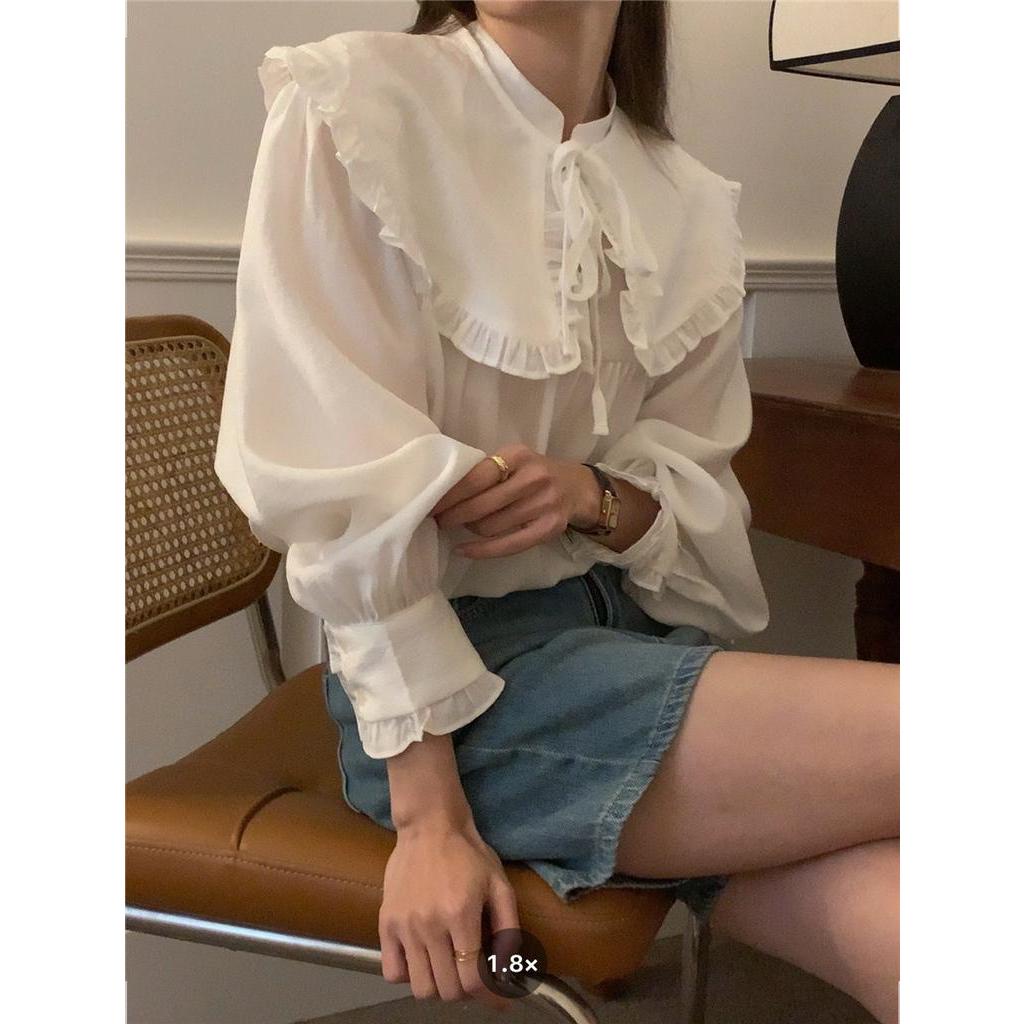 Áo Sơ Mi Trơn Dài Tay Dáng Rộng Cổ Tháo Rời Được Hai Cách Mang Thời Trang Sành Điệu 60971