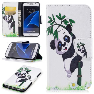 Bao da nắp lật có ngăn đựng thẻ in họa tiết xinh xắn cho Samsung Galaxy S7/S7edge