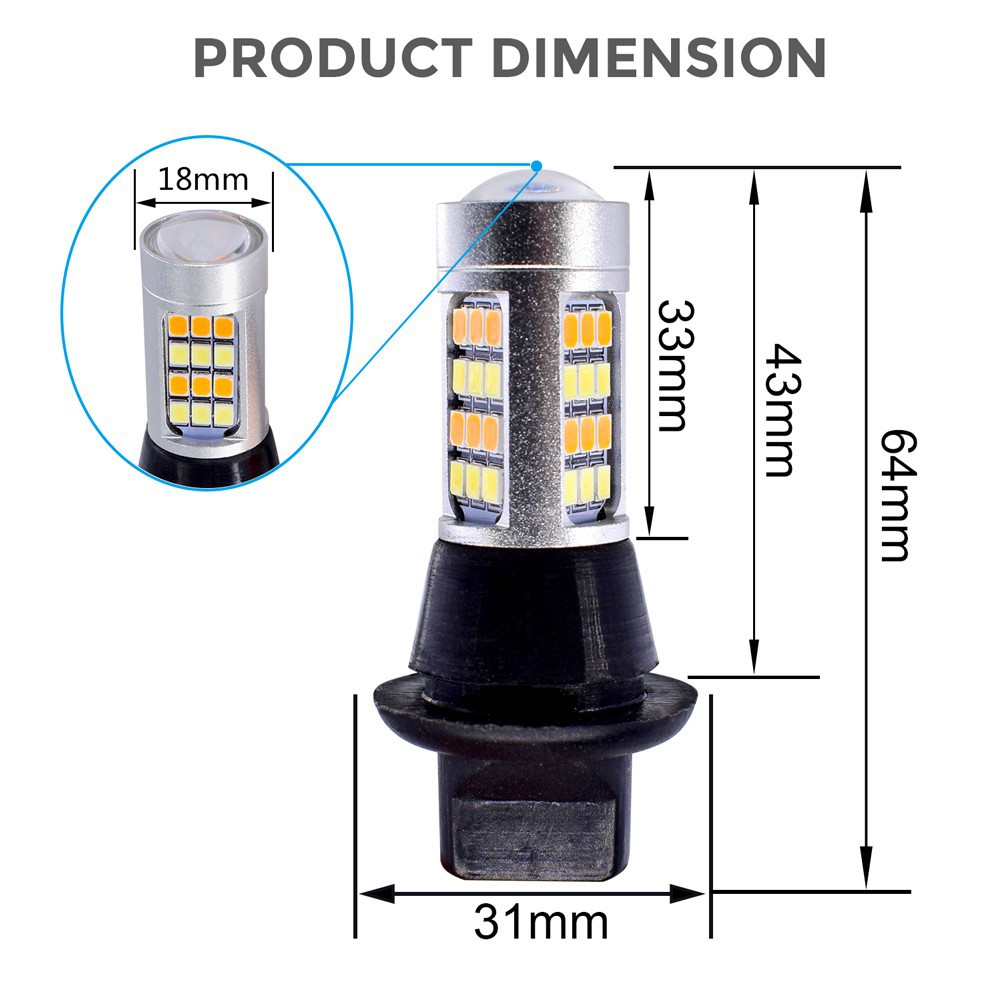 Cài đặt 7440 W21W 7441 5630 5730 20SMD Amber/White Switch Bóng đèn LED SMD T20 xi nhan 12V Double Color