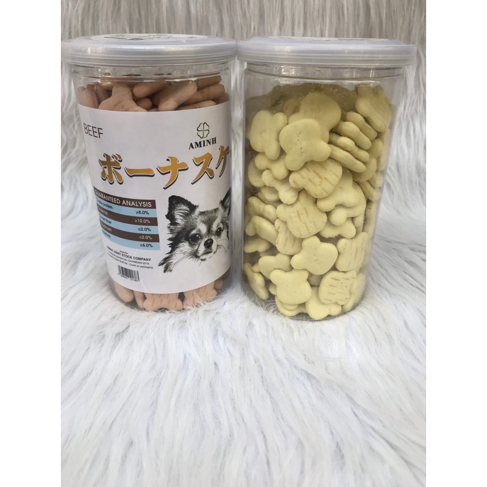 Bánh thưởng cho chó dạng bánh quy hộp 250gr được chọn vị bò và sữa
