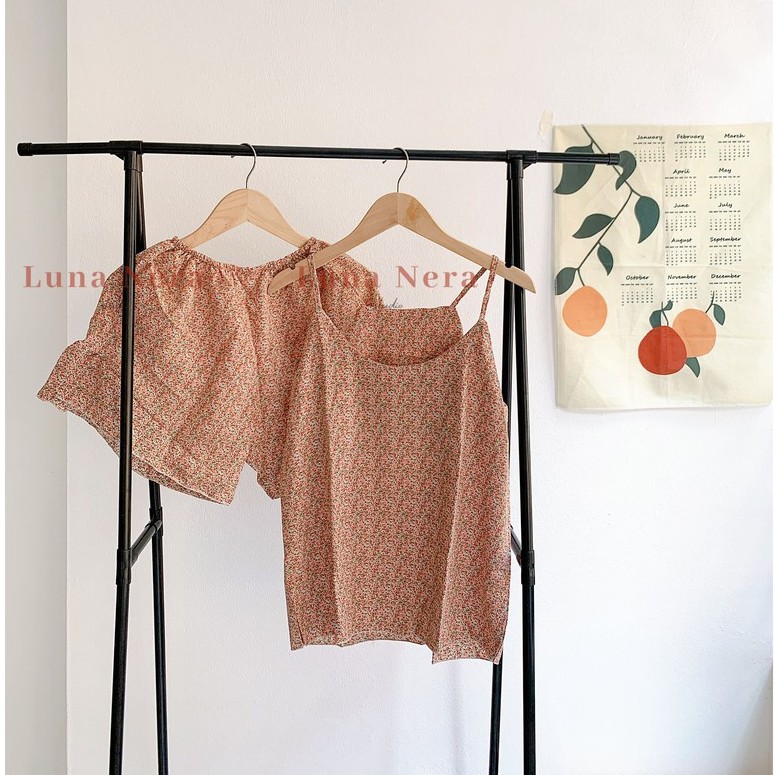 [TẶNG GƯƠNG CẦM TAY] Set đồ ngủ 2 dây hoa nhí hiện đại quần viền bèo | Ảnh thật 100% ♡ | BigBuy360 - bigbuy360.vn