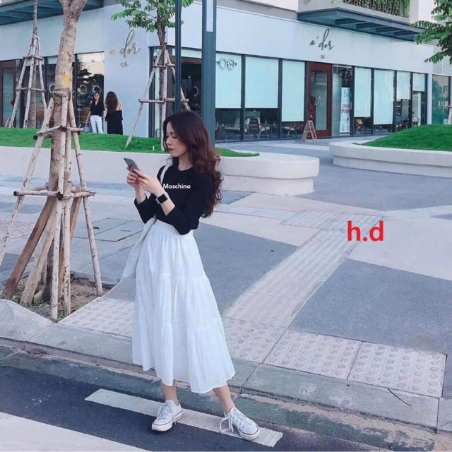 Sét Mochi dài tay + chân váy 3 tầng HDN877