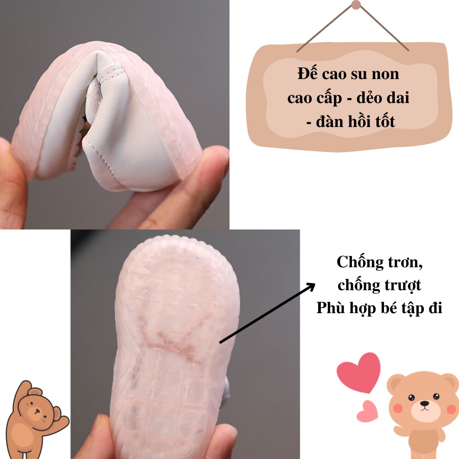 Giày tập đi cho bé gái da mềm Bunny Store, giày bé gái phù hợp cho bé sơ sinh từ 8 tháng đến 2 tuổi đế mềm GTD13