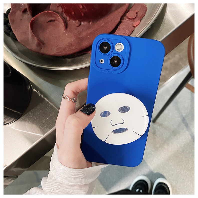 Ốp Điện Thoại Silicon Màu Xanh Dương Kèm Giá Đỡ Mặt Nạ Klein Độc Đáo Cho Iphone 7 8 Plus SE2 XS XR 11 12 13 Mini PRO MAX