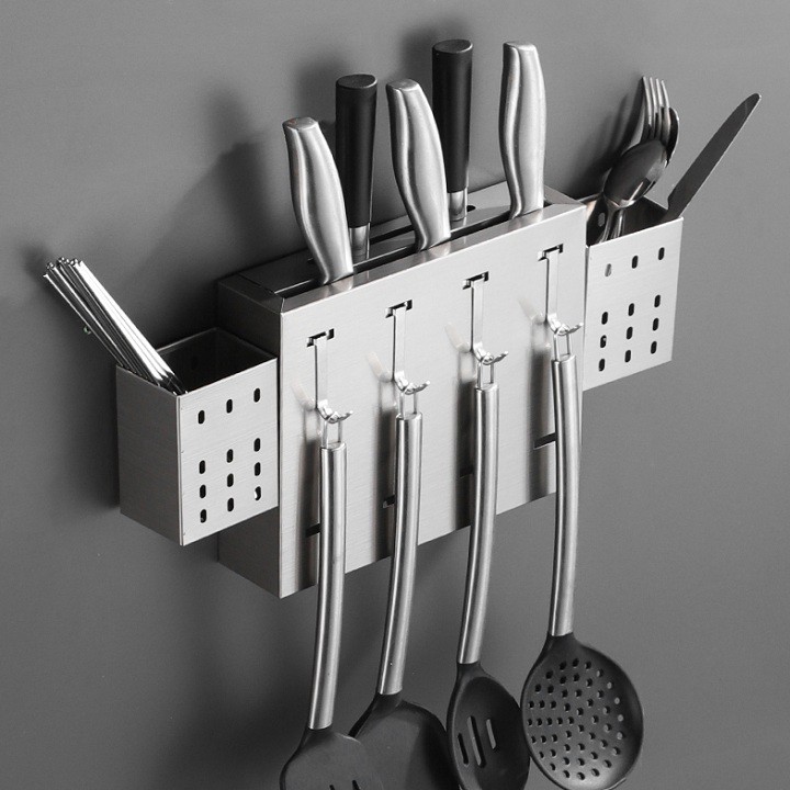 Kệ để dao đũa thìa, dán tường inox 304 không han gỉ, kích thước 43x6.3x21cm - Bảo hành 12 tháng - RE0556