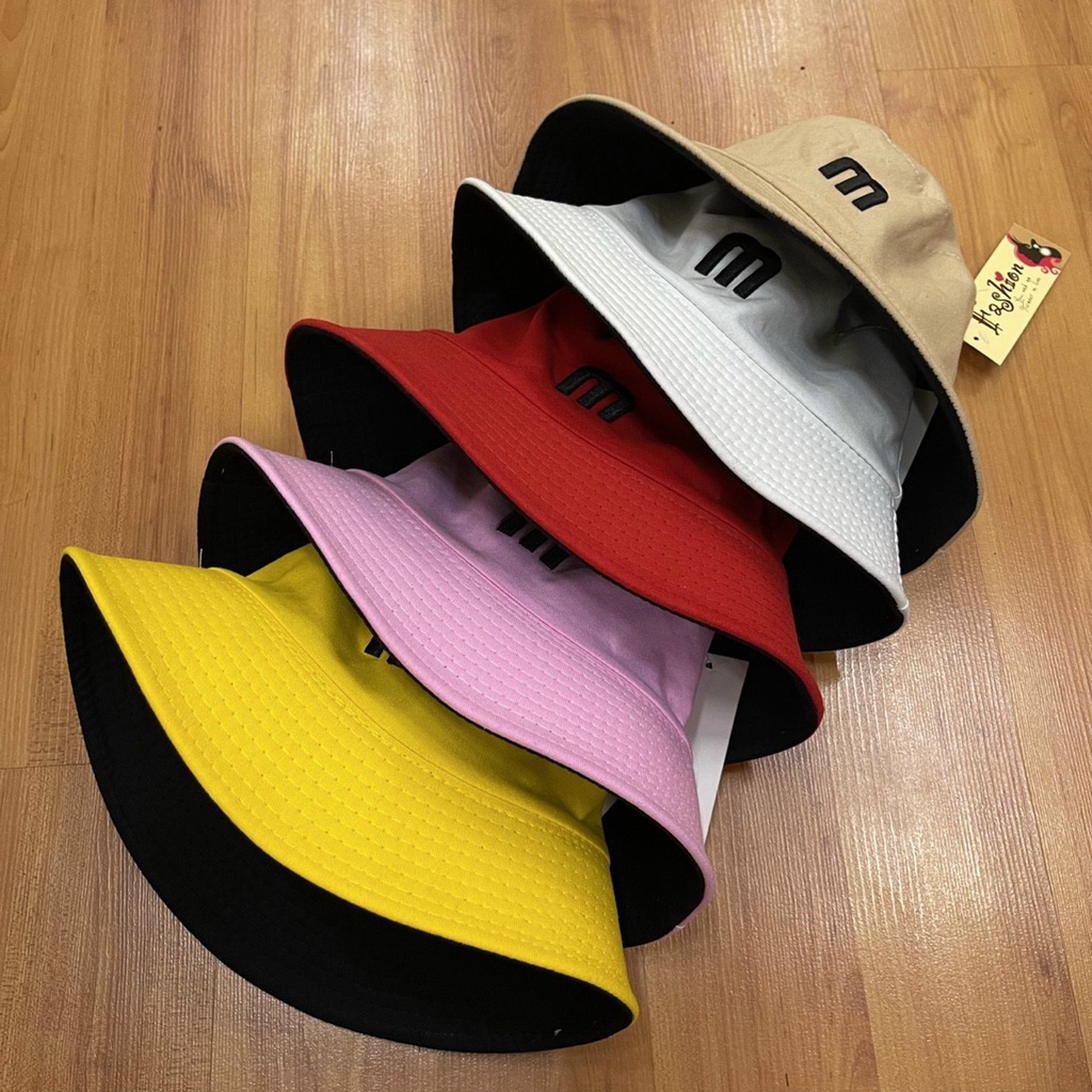 Mũ Tai bèo Nam Nữ 2 Lớp Chất Vải Thoáng Mát Thêu Chữ M, Nón Bucket Vành Tròn Unisex Ulzzang Cá Tính