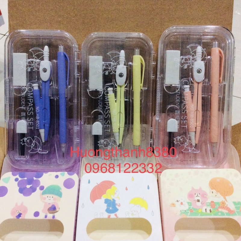 Bộ compa sắt 8501 loại to kèm eke thước kẻ.(01 bộ compa chì kim)