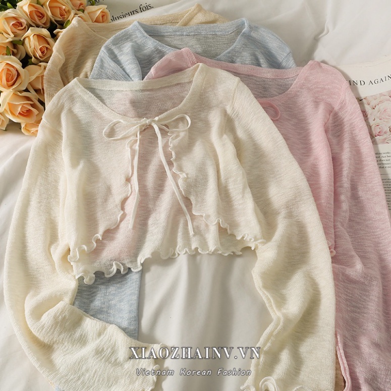 (Hàng Đẹp) Xiaozhainv Áo Khoác cardigan Dệt Kim Mỏng Tay Dài Thắt Nơ Kiểu Pháp Có 6 Màu Lựa Chọn Dành Cho Nữ (ảnh thật)