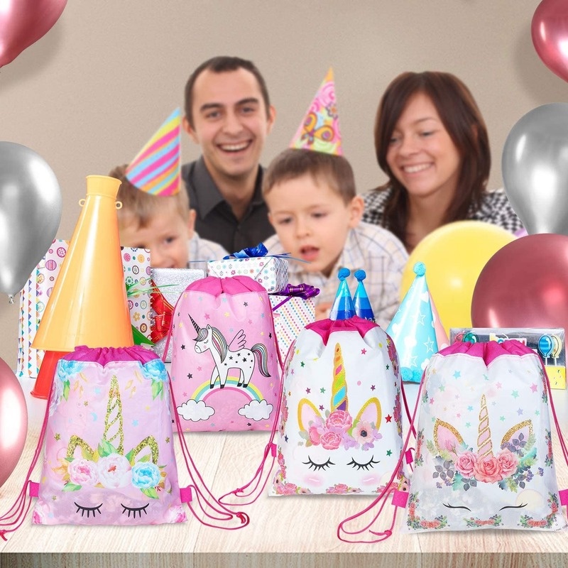 1 Ba Lô Dây Rút Vải Không Dệt In Hình Kỳ Lân Dễ Thương Cho Bé