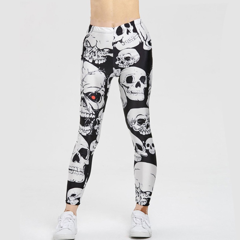 Brroa Quần Legging Thể Thao Eo Cao In Hình Đầu Lâu Phong Cách Gothic Punk Tập Yoga Kỹ Thuật Số Cho Nữ