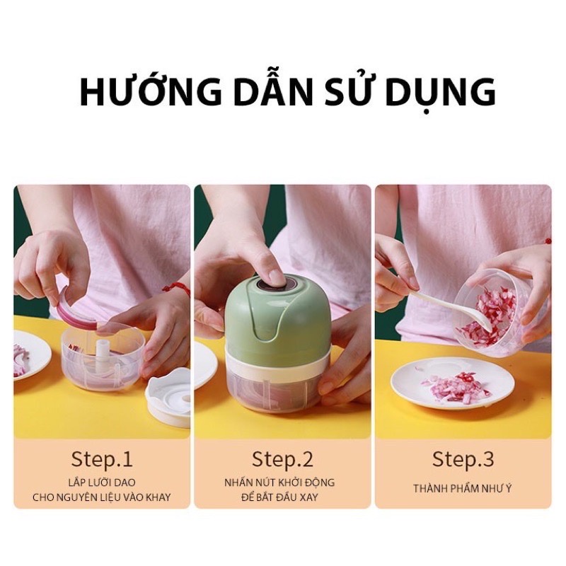 Máy Xay Tỏi Ớt Cầm Tay 250ml Siêu Tiện Lợi Nắp Màu Xanh Phiên Bản Mới