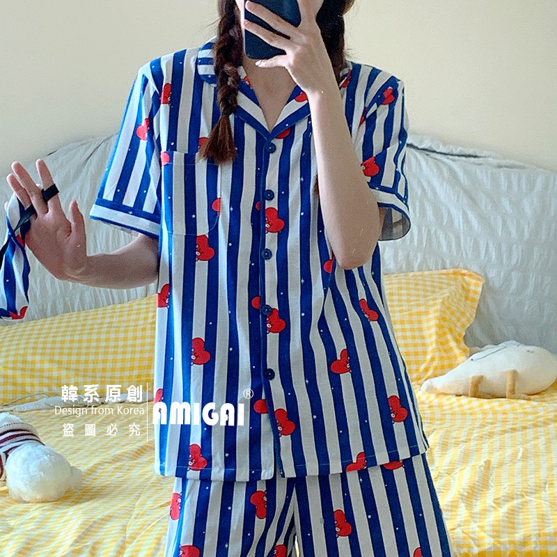 Bộ Đồ Ngủ Tay Ngắn Vải Cotton In Hình Bt21 / Ngôi Sao Kiểu Hàn Quốc Dễ Thương