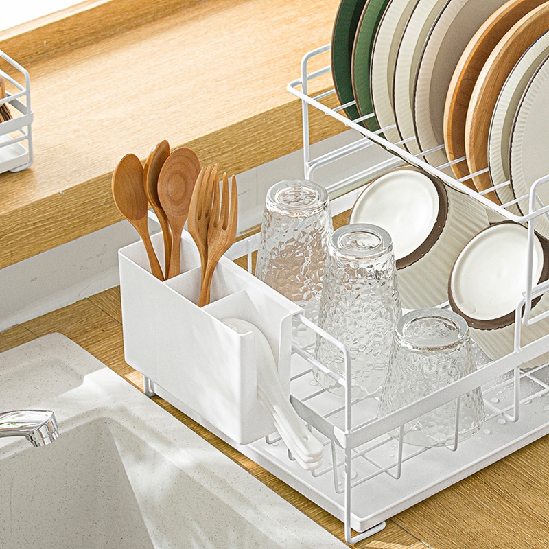 Kệ để đồ nhà bếp Giá úp bát đĩa thoát nước trắng giá bát 2 tầng Kệ chén dĩa Giá úp chén bát ráo nước đa năng NaChuan