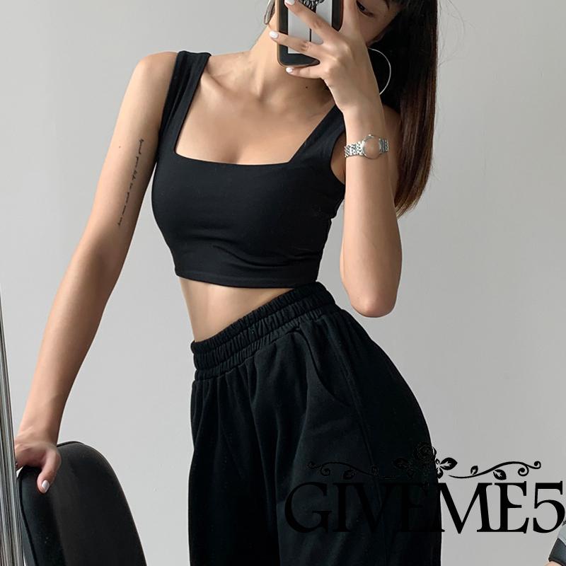 Áo ba lỗ cổ vuông màu trơn thời trang dành cho nữ