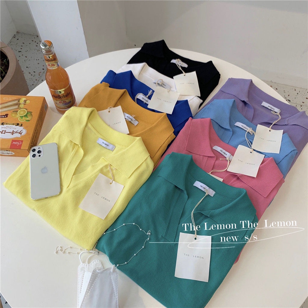 Áo Dệt Kim Tay Ngắn Cổ Polo Thời Trang Mùa Hè Cho Nữ