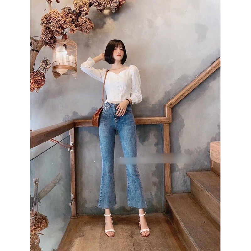 Quần jeans skinny ống loe form ôm cạp cao đường chỉ nổi siêu hot