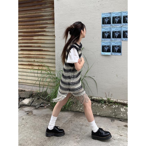 Áo Nữ Dệt Kim Không Tay Họa Tiết Sọc Ngang Thời Trang