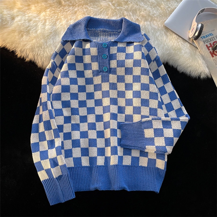 Áo len polo nam nữ ullzang kẻ caro hot trend có video sp