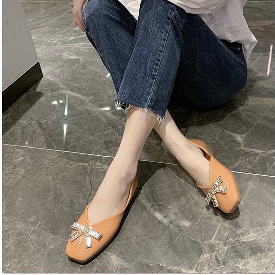 Giày bệt nữ 💎SALE💎 giày búp bê công sở xinh đính đá nơ mũi tròn đẹp da bóng đế chống trơn hàng nhập khẩu cao cấp | BigBuy360 - bigbuy360.vn