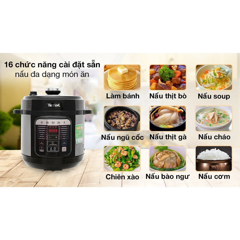 Nồi áp suất điện bảng điều khiển Tiếng Việt 6L Tefal Home Chef CY601868 1000W - Hàng chính hãng