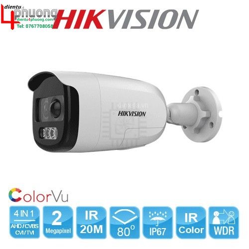 CAMERA HD-TVICOLORVU DS-2CE12DFT-PIRXOF TÍCH HỢP CÒI, ĐÈN, BÁO ĐỘNG