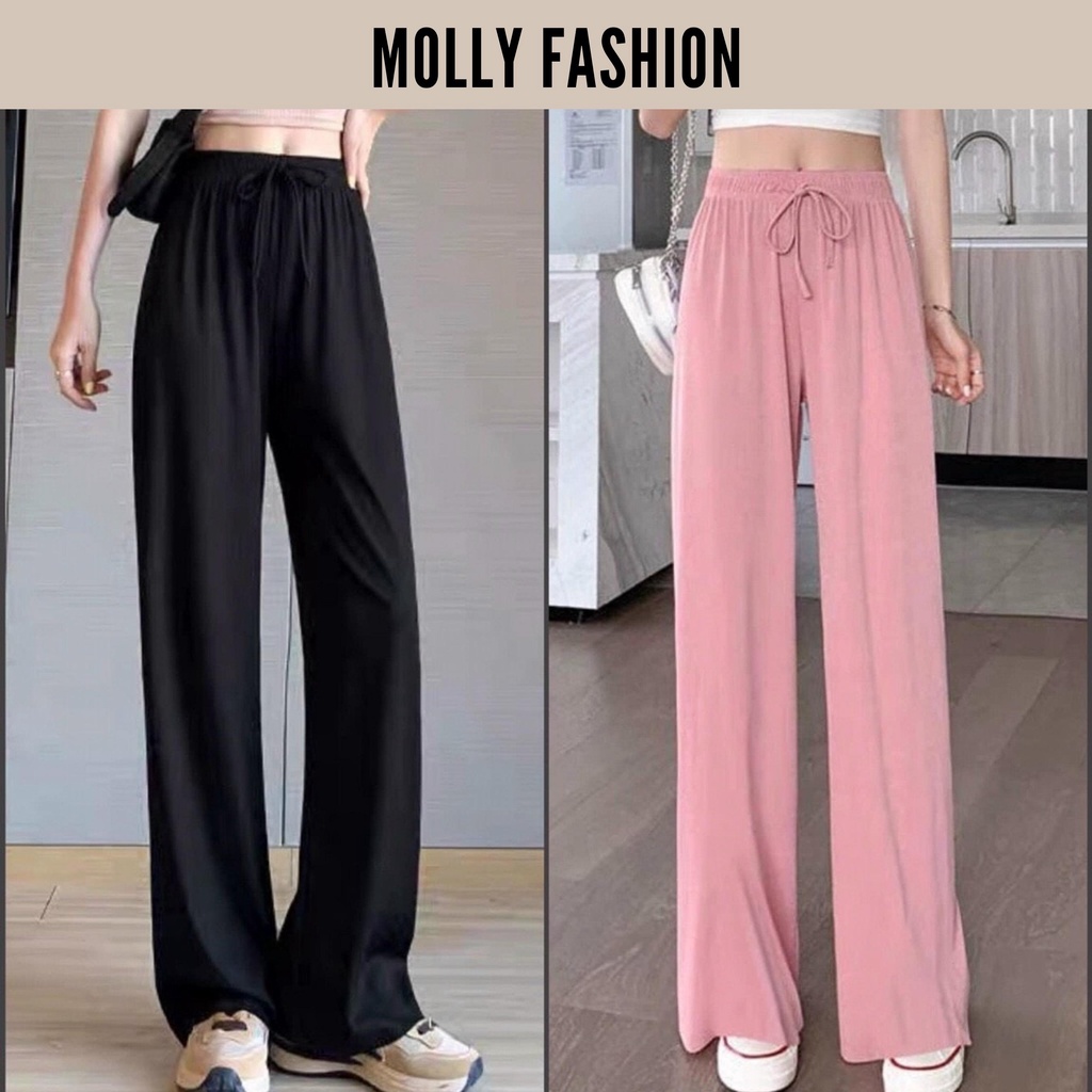  Quần ống rộng nữ ❤️ QUẦN THUN GÂN TĂM ỐNG SUÔNG form rộng tôn dáng nhiều màu Molly Fashion