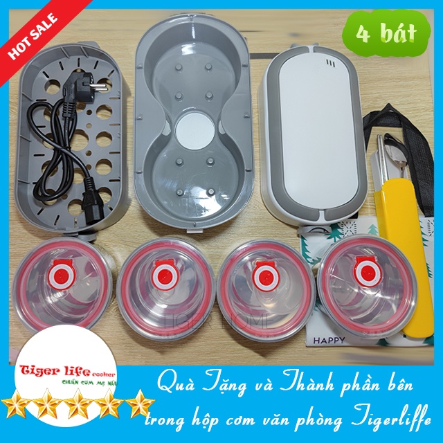 Hộp Cơm Cắm Điện MINISTYLE - TIGERLIFE Tặng Kèm Bộ Đũa,Túi Xách 4 Bát Inox, Giữ Nhiệt, Hâm Nóng Và Nấu Chín Thức Ăn