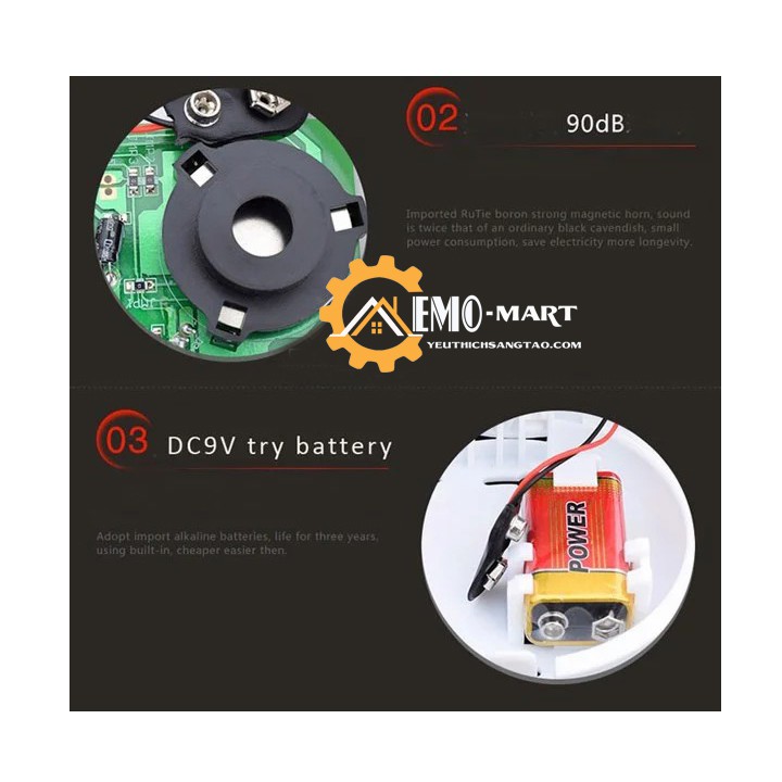 Máy báo khói báo cháy độc lập SA1201 🔥 BH 12 THÁNG 🔥 Tặng kèm Pin 9V - Có nút test kiểm tra