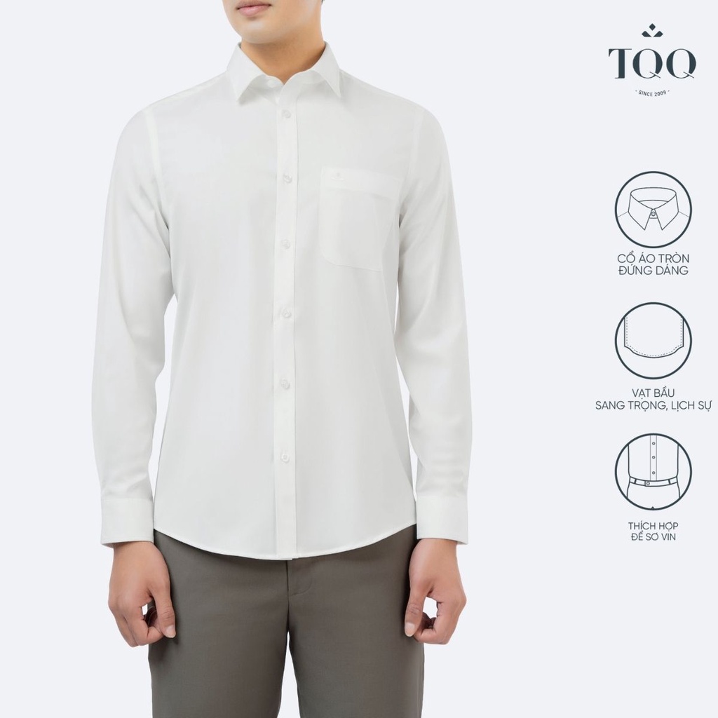 Áo sơ mi công sở nam dài  tay TQQ dáng ôm nhẹ M91CS màu trắng kem vải áo Bamboo chống nhăn có co dãn mặc thoải mái