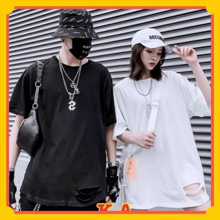 Áo thun trơn rách gấu phom rộng