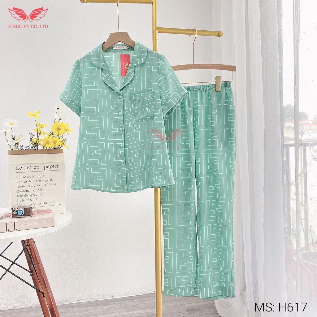 Bộ đồ mặc nhà pyjama nữ VINGO tay cộc quần dài mùaThu Đông cát Hàn cao cấp không nhăn họa tiết viền kẻ H617 - TCQD | BigBuy360 - bigbuy360.vn