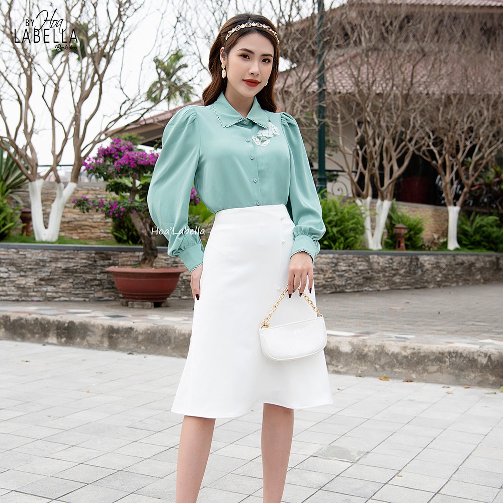 Áo Sơ Mi Nữ HOABELLA Chất Liệu Lụa Mongtoghi Thêu Hoa Tay Nữ Tính (SM1020)