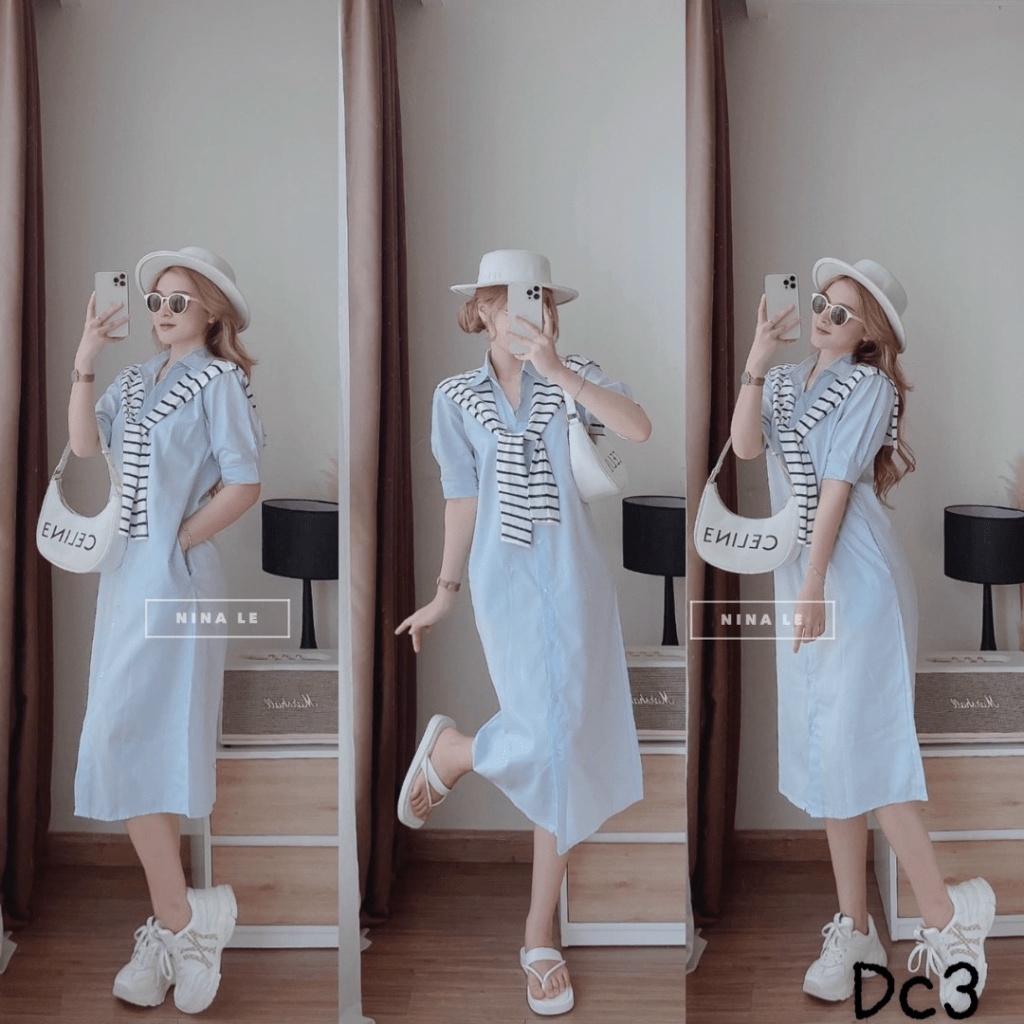 (Free Ship) Đầm Suông Cổ Sơ Mi Mặc Nhóm ĐI Chơi Siêu Hot