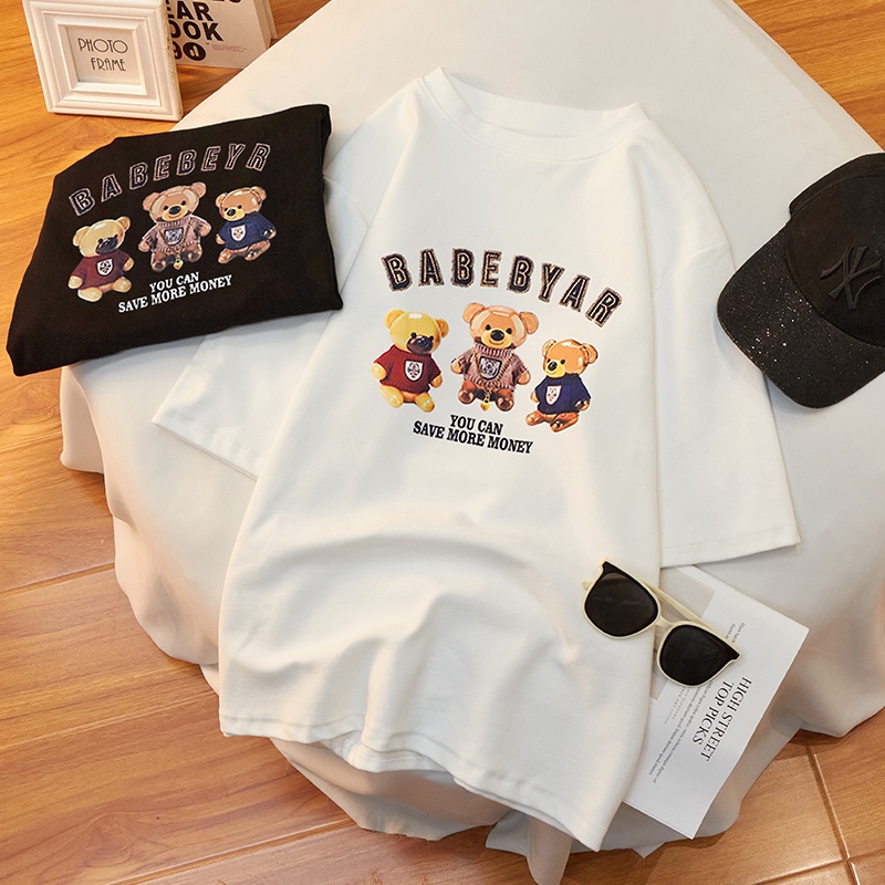 NRVP Áo thun cổ tròn ngắn tay in hình gấu thời trang mùa hè Hàn Quốc 2022 dành cho nữ