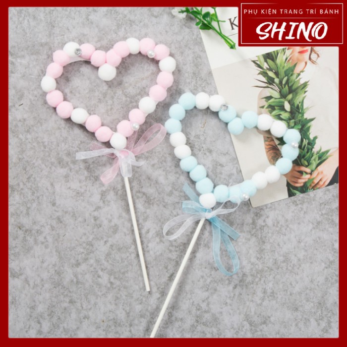 Topper/que cắm tim bông trang trí bánh