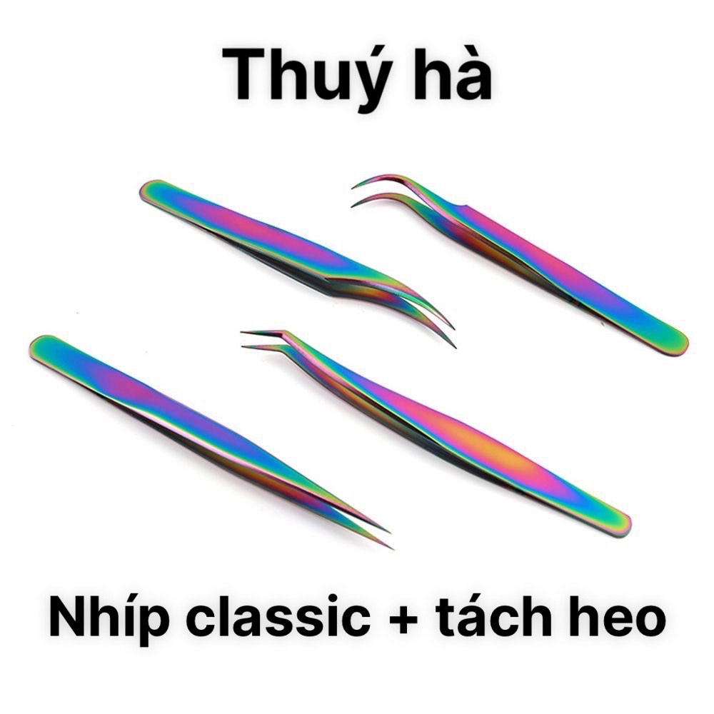Nhíp nối mi classic +tách heo 7 màu_dụng cụ nối mi - thúy hà
