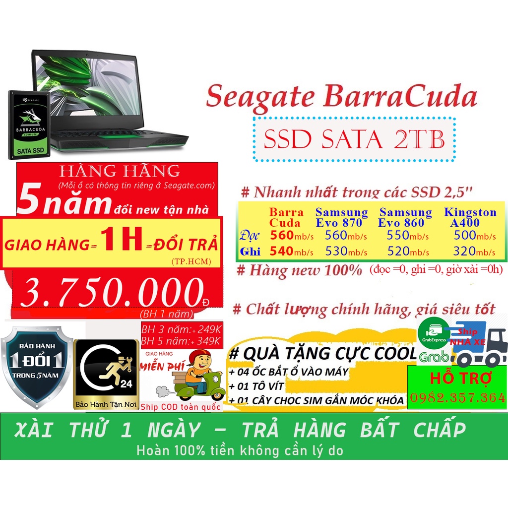 Ổ CỨNG SSD SATA 2.5'' 2TB SEAGATE - ổ Laptop BarraCuda nhanh hơn  Samsung Evo 860 870  WD black kingston 1TBk Kingston
