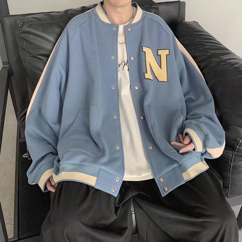 Áo khoác bóng chày nam da nữ sắc thời trang cho trang màu áo dài tay Hàn Quốc simple retro ifashion jacket unisex túi new tops for men