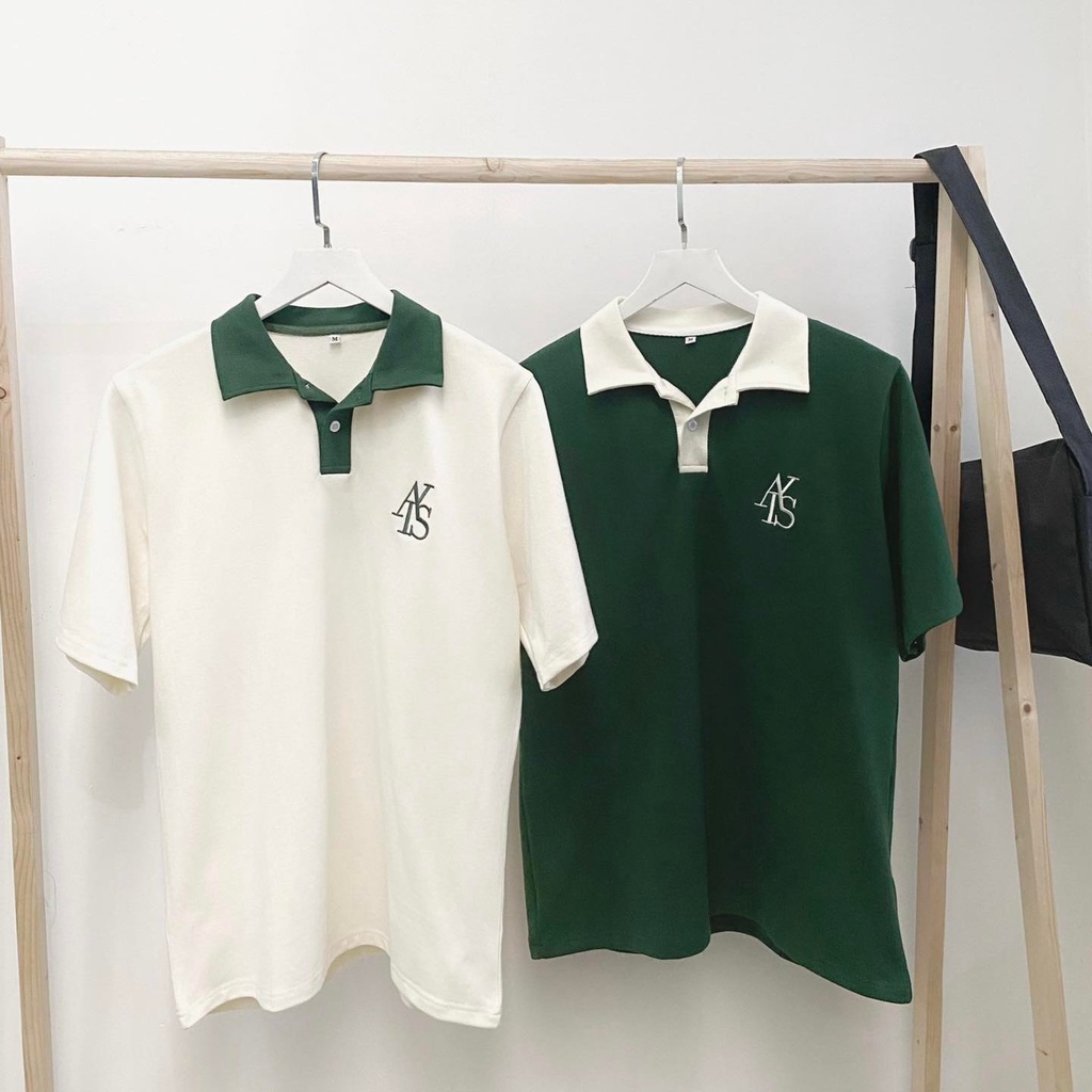 Áo thun polo unisex ATYS màu xanh lá/ màu kem form rộng, chất thun cá sấu nam nữ unisex phong cách ulzzang - Gin Store