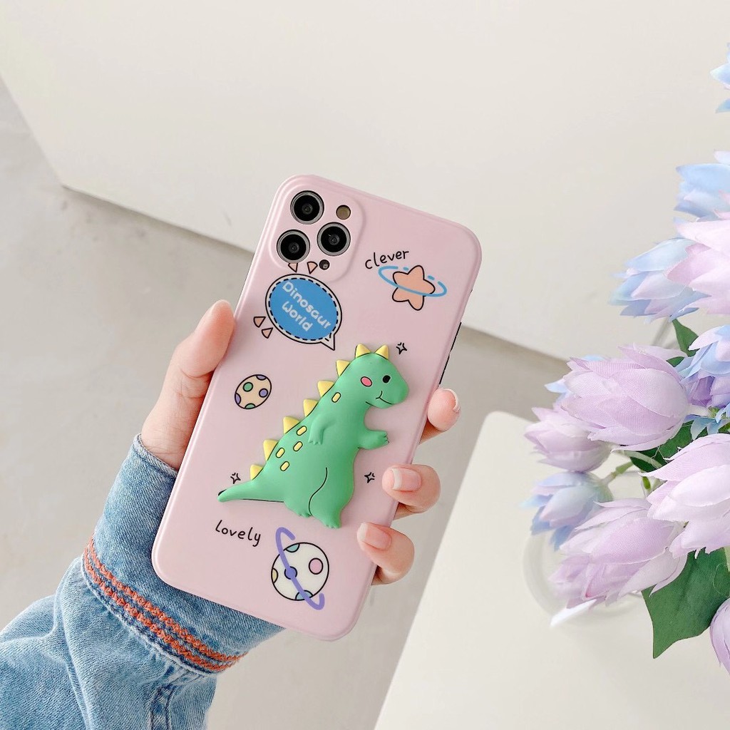 iPhone case Ốp lưng iPhone Hoạt hình Vỏ mềm Cute dinosaur TPU Bảo vệ ống kính hoạt hình Bốn mặt có kết cấu gợn sóng 3D dày cho iPhone 11 Pro Xs MAX XR I8 I7