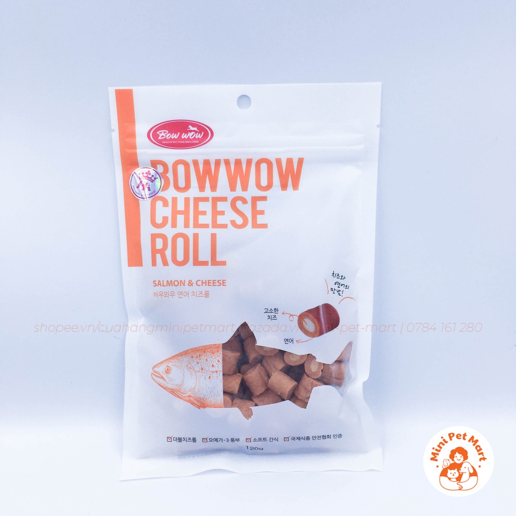 Phô mai cuộn cá hồi cho chó, mèo BOWWOW 120g - Snack, bánh thưởng, xương gặm cho chó, mèo