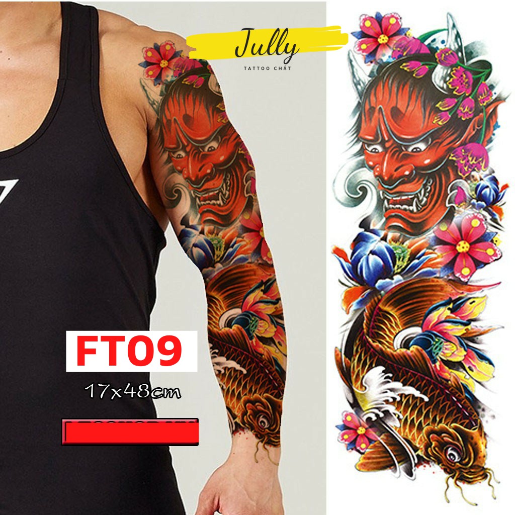 Hình xăm dán kín tay, full, bít tay ca chép hóa rồng, mặt quỷ, xăm tạm thời chống nước JULLY Tattoo chất