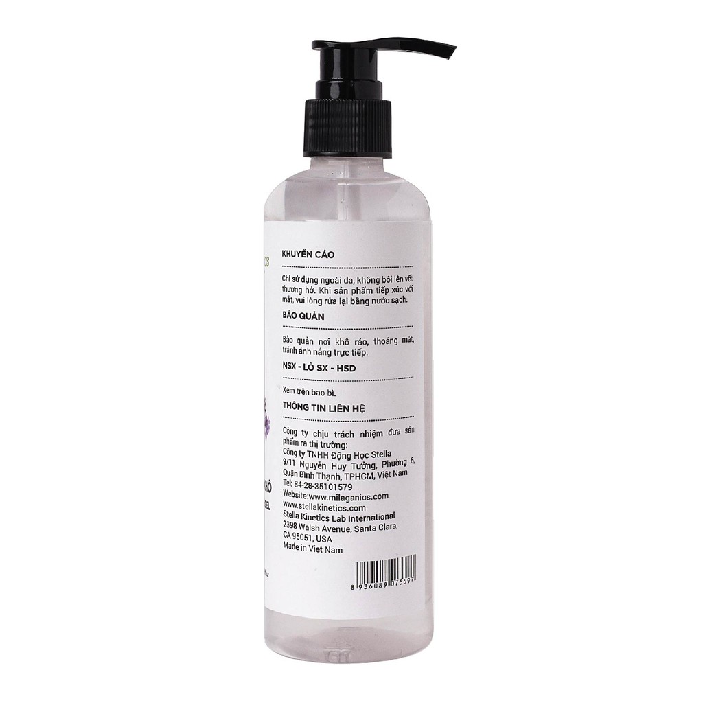 Gel Rửa Tay Khô Oải Hương Làm Sạch Vượt Trội, X3 Dưỡng Ẩm Không Gây Khô Da MILAGANICS 250ml (Chai)