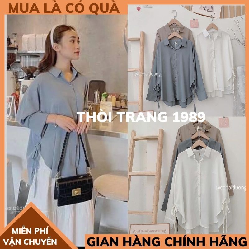 Áo sơ mi trơn unisex 🍀áo sơ mi đan dây form rộng trẻ trung năng đông phong cách hàn quốc ,THỜI TRANG 1989