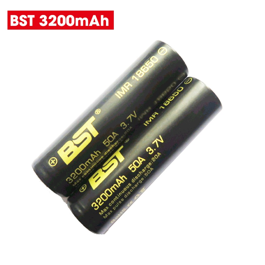 Cell pin 3.7V BST 18650 3200mah xả 50A 2 đầu phẳng